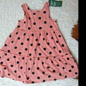 H&M POLKA DOT Print Sundress Organic Cotton Girls Size 3/4T NWT PINK Black dots